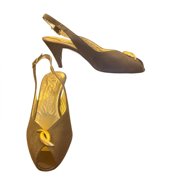 Bruno Magli Shoes - Bruno Magli Lily Taupe Slingback Peep-Toe Heels with Gold Accent Size 8 AA $245